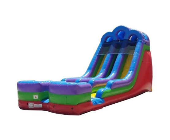 Colorful inflatable slide with multiple lanes, ready for fun.