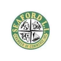 Seaford, N.Y. Chamber of Commerce circular logo with green border and four black-and-white panels