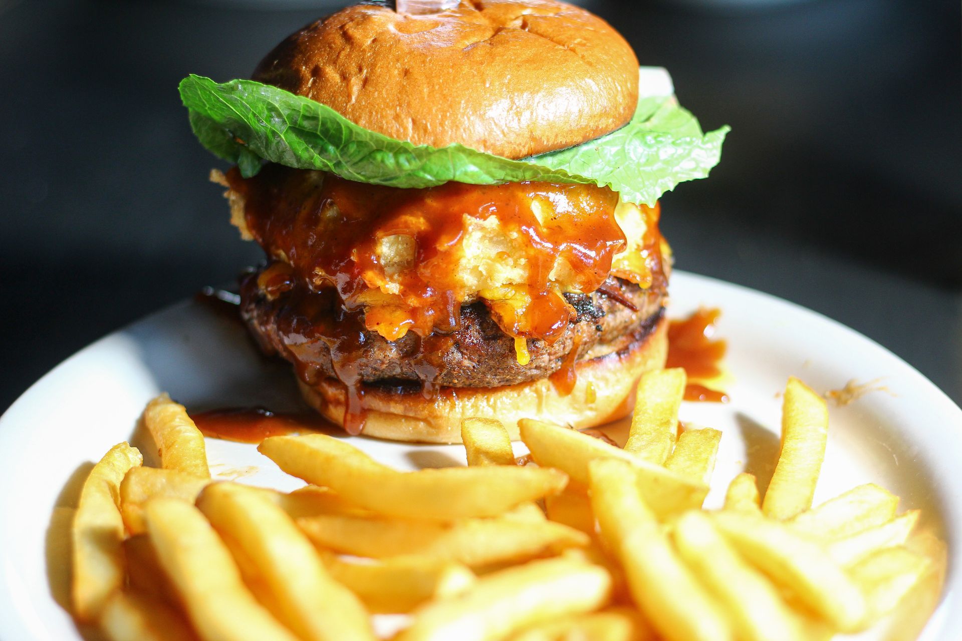 Burger & Fries plate with Beer