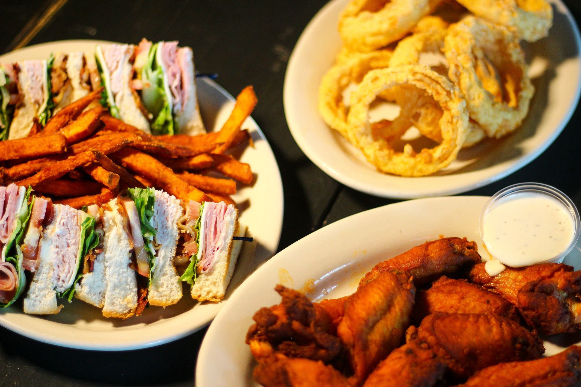 Sandwich, Onion Rings, & Chicken Wings