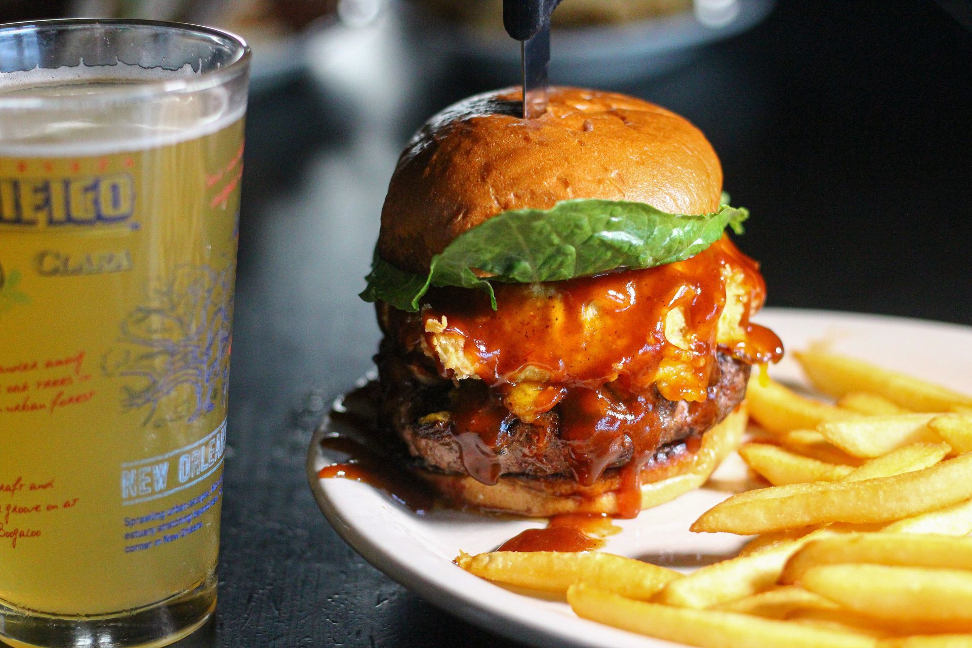 Beef Burger, Fries, & Beer