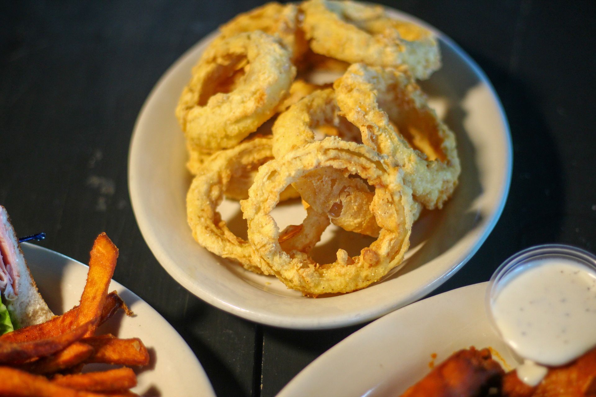 Sandwich, Onion Rings, & Chicken Wing with Dip