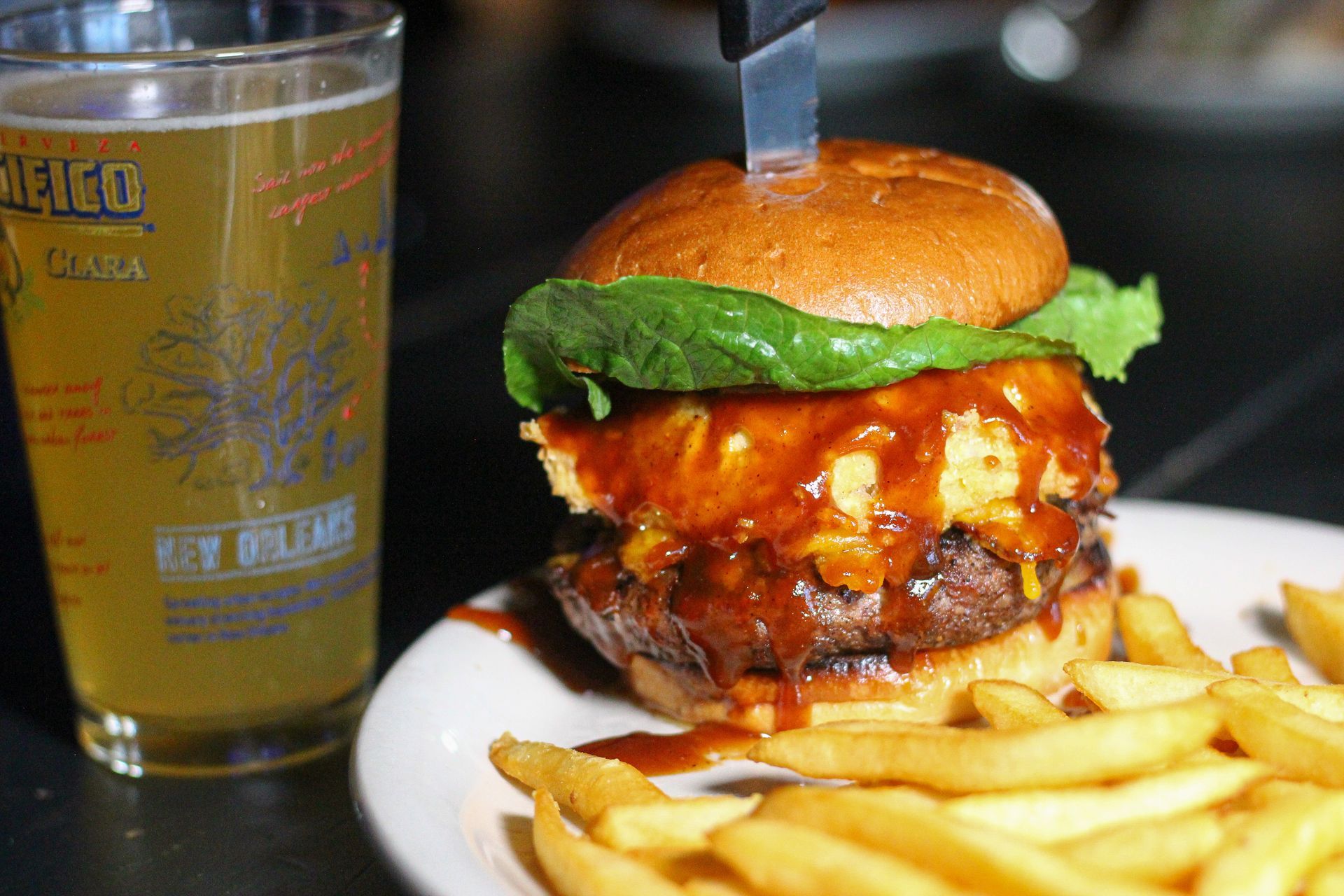 Burger, Fries, & Cold Beer
