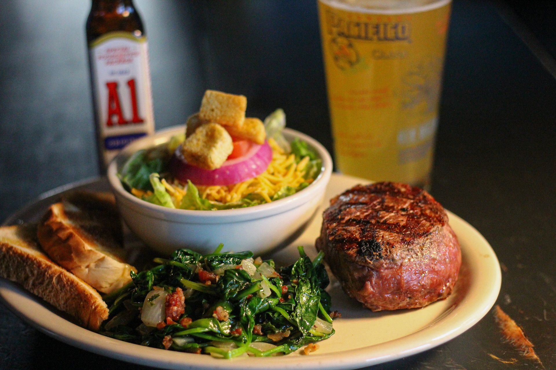 Steak with Salad & Cold Beer