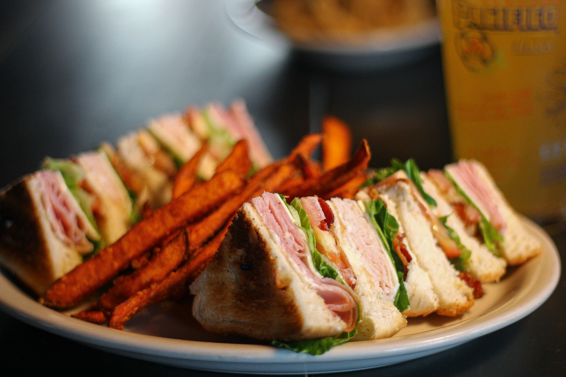 Sandwich & Fries plate with Beer
