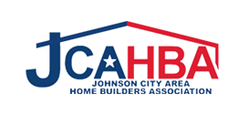 Logo of Johnson City Area Home Builders Association: Blue and red roof with initials JC in blue and AHBA in red.