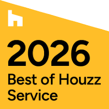2026 Best of Houzz Service badge in black and gold with white Houzz logo