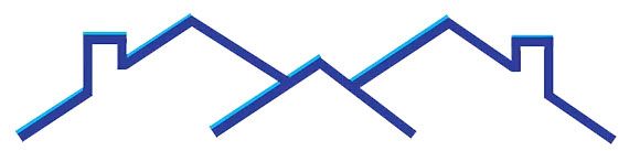 A stylized, blue line-art logo featuring the overlapping rooflines of two houses forming a mountain-like shape.