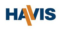 A blue and orange logo for a company called havis.