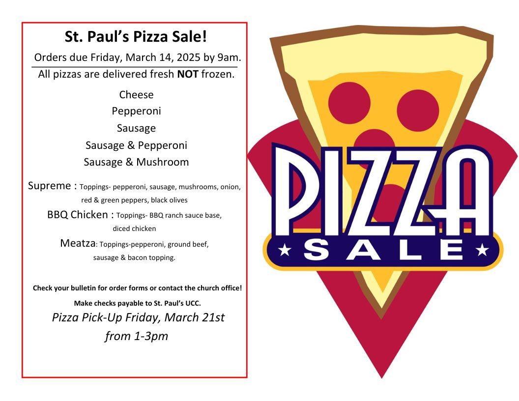 A pizza sale flyer for st. paul 's pizza sale