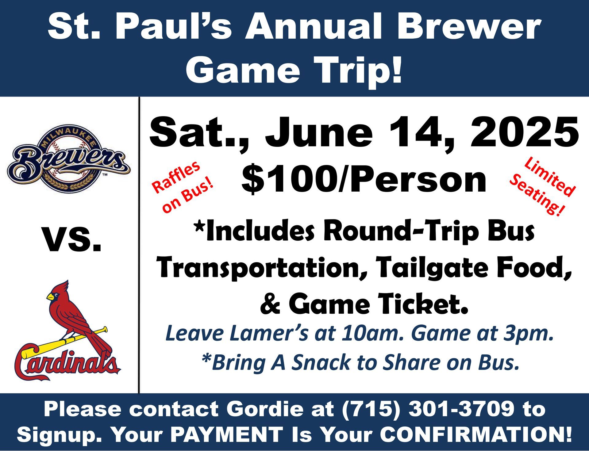 An advertisement for St. Paul's annual brewery game trip
