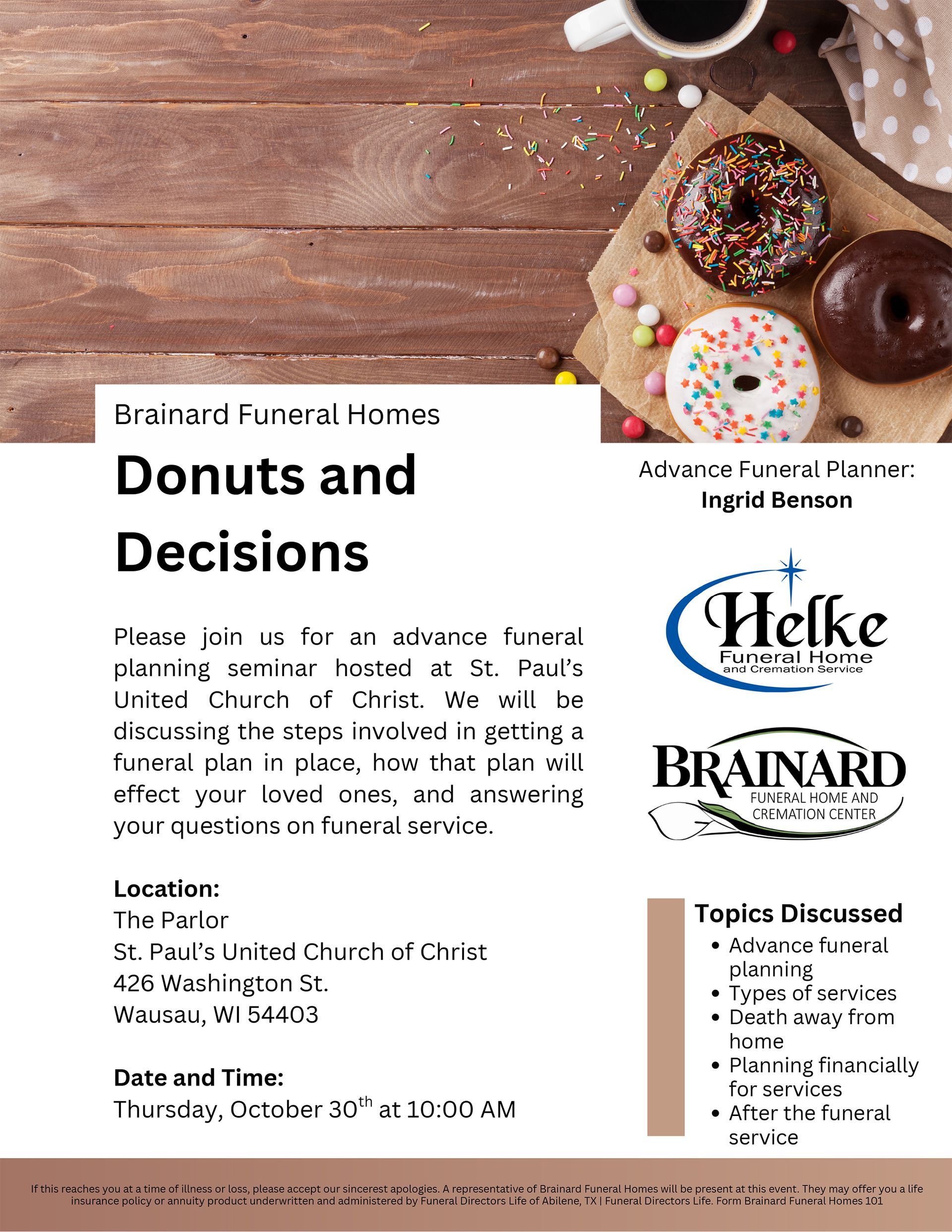 Flyer for Donuts and Decisions event