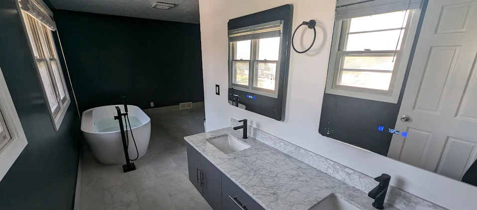 A modern white and black bathroom