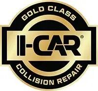 Gold Class I-CAR Collision Repair logo, black and gold, circular with text.