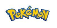Pokémon logo in yellow letters with blue outline on a white background