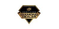 Certified Diamond Dealer badge in black, gold, and white with a diamond-shaped logo.