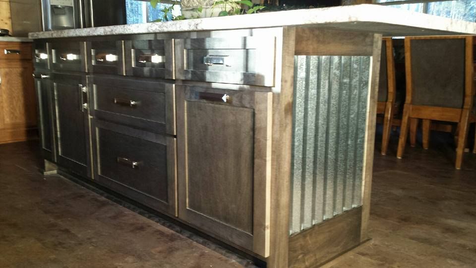Custom corrugated tin center island