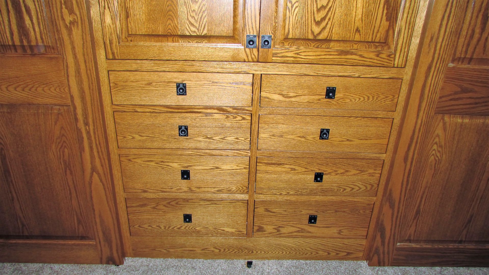 Flush pulls on Oak closet drawers