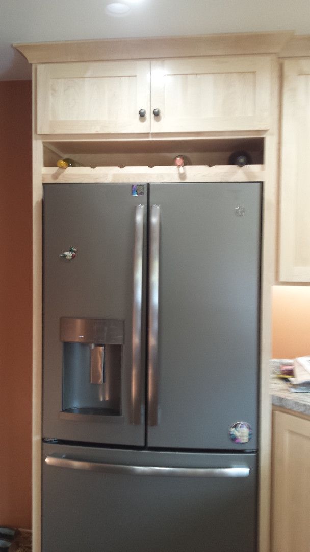 natural maple refrigerator cabinet with wine rack