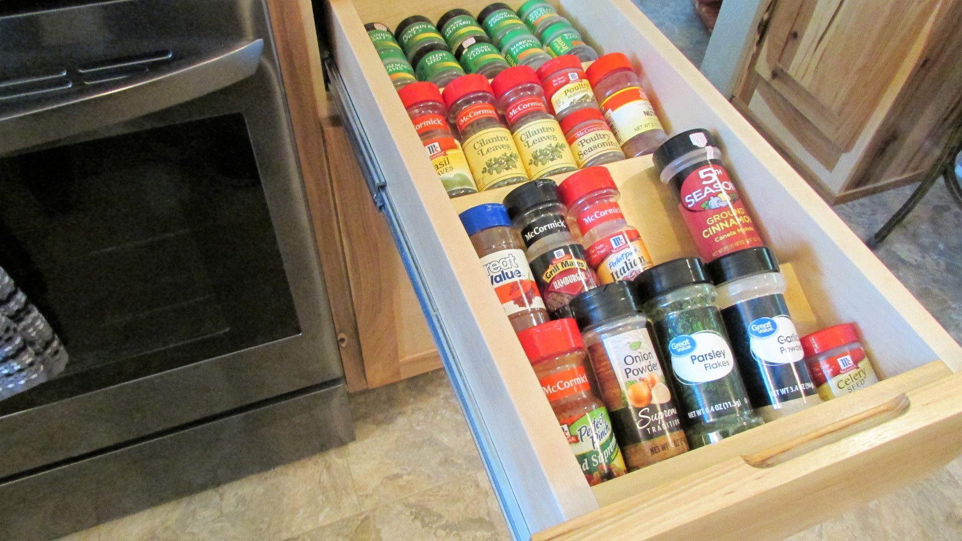 Spice rack in drawer