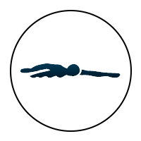 Silhouette of a person swimming the front crawl in a circle.