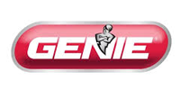 The red, oval-shaped Genie garage door opener logo with white text and a cartoon figure icon.