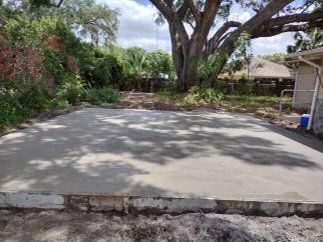 backyard large tree and  semi finished concrete