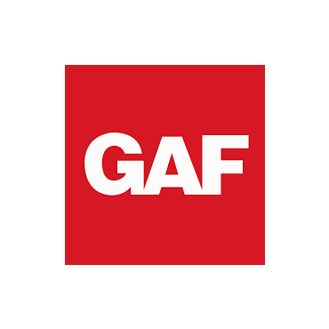 The GAF logo featuring the white letters GAF centered inside a solid red square.