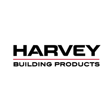 The Harvey Building Products logo: HARVEY in black, bold, sans-serif text, with a thin red line and BUILDING PRODUCTS below.