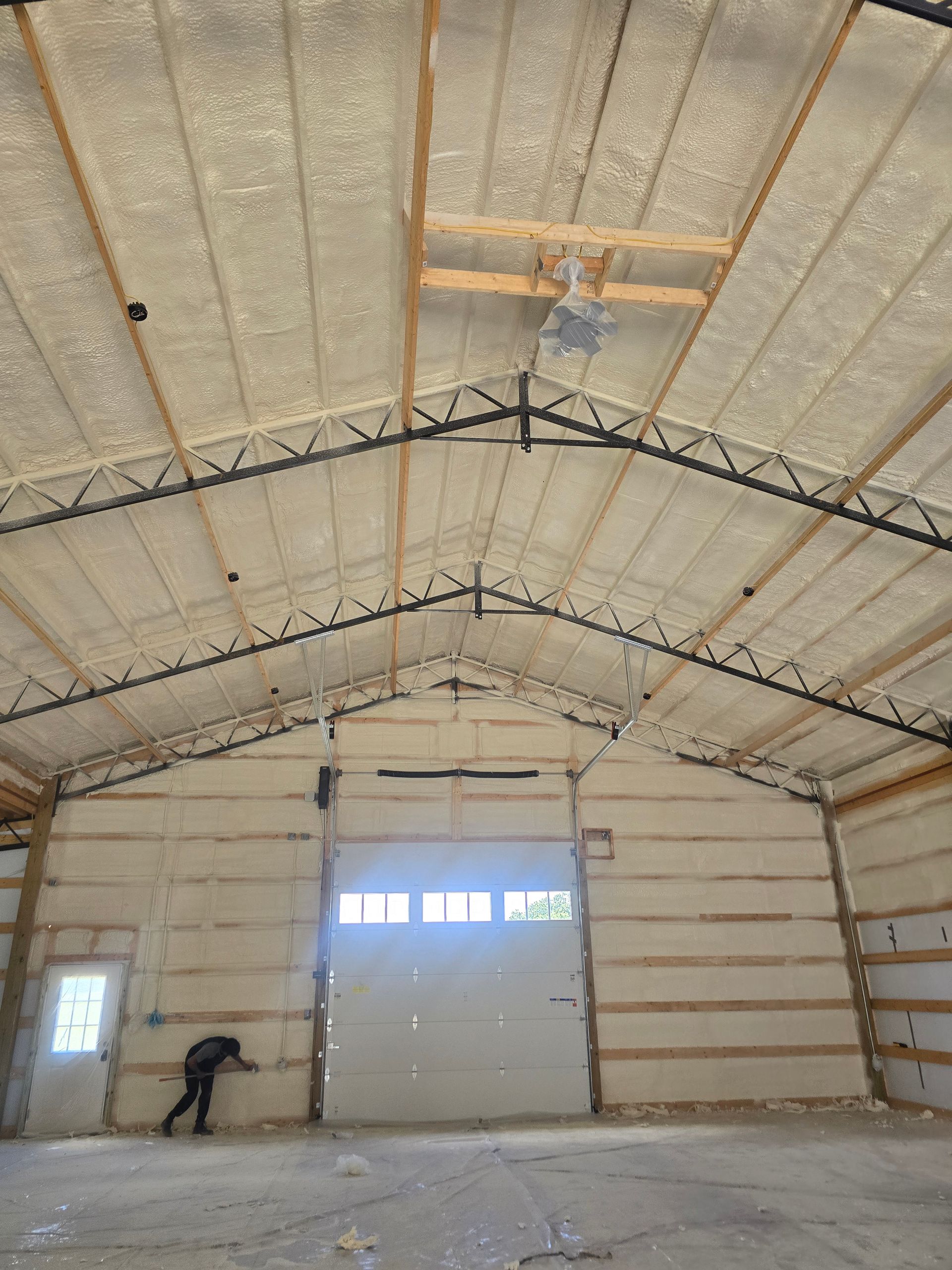Interior of a building with spray foam insulation.