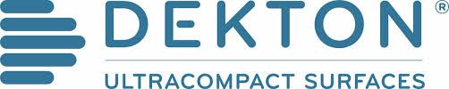 A blue and white logo for dekton ultra compact surfaces