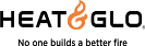 The logo for heat & glo says no one builds a better fire.