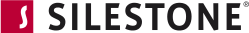 A red and black logo for a company called silestone.