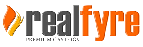A logo for a company called realfyre premium gas logs