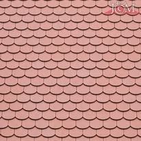 A repeating pattern of scalloped, terracotta-colored roof tiles arranged in a staggered grid.