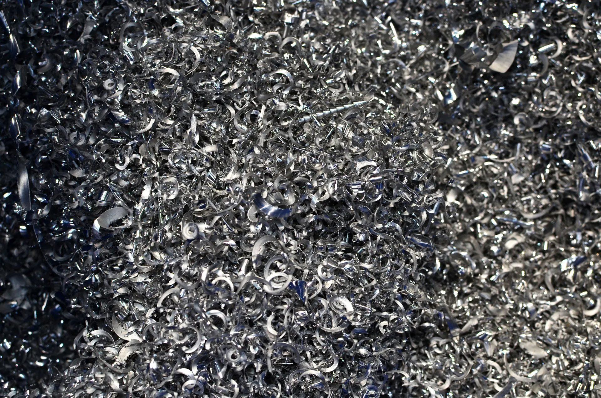 Close-up of dark metallic shavings scattered across a surface