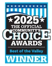 2025 Community's Choice Awards Winner badge. Blue, white, and black with 