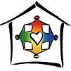 A rainbow house with a heart inside of it.