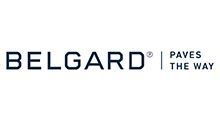 The logo for belgard paves the way is on a white background.