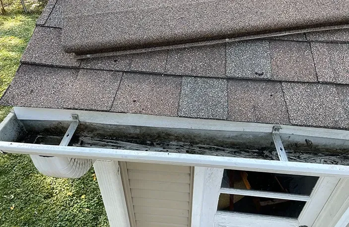Gutter filled with debris – before