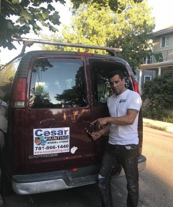 Man pointing at van with 