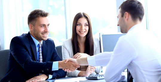 Attorney discussing with clients