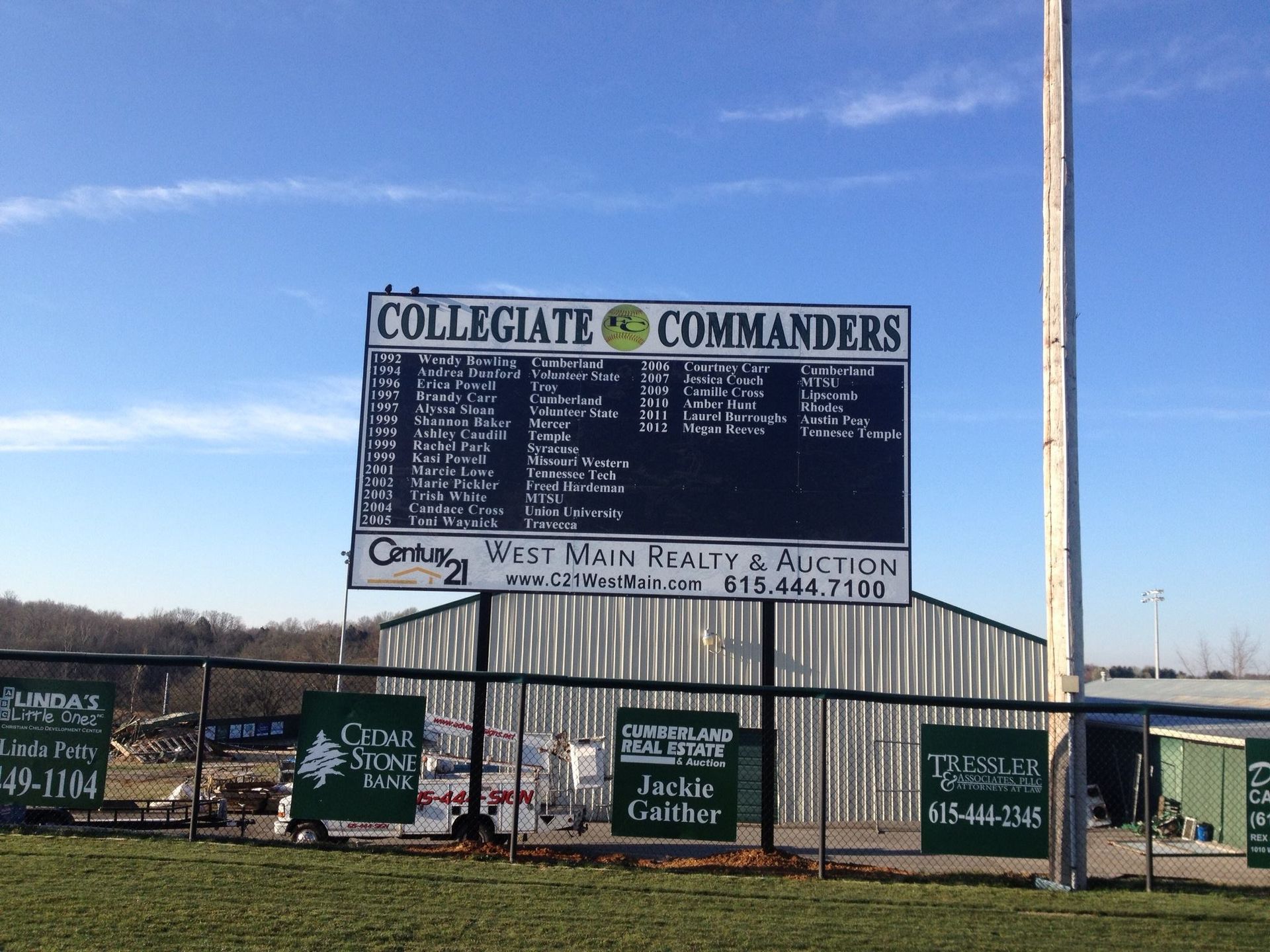 A scoreboard with collegiate commanders written on it