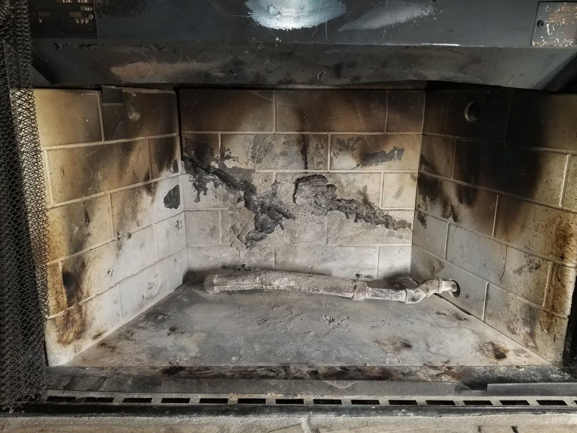 Soot-stained fireplace