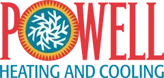 The logo for powell heating and cooling has a snowflake on it.