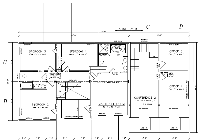 A black and white 2nd-floor plan of a Cambridge Colonial home.