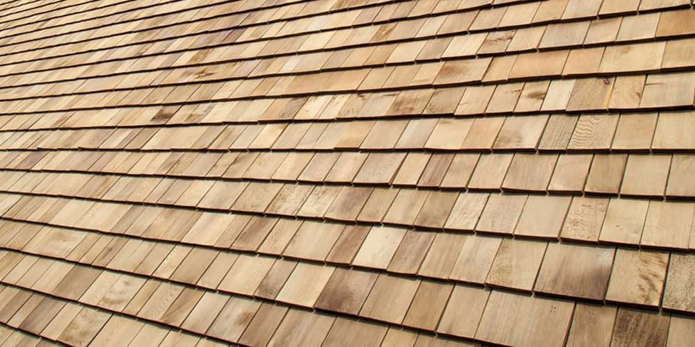 Wooden shingles on a roof.