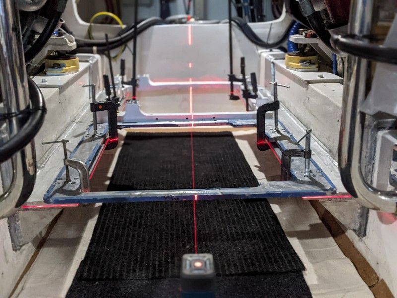 A boat is being measured with a laser beam