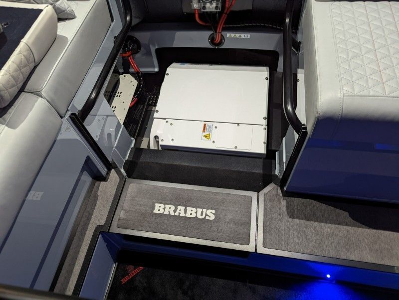 The word brabus is on the floor of a boat