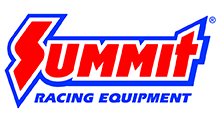 Red logo for Summit Racing Equipment featuring a stylized, lightning bolt-shaped 'S' followed by bold blue-outlined text.